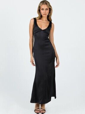 Princess Polly Black Satin Midi Slip Dress